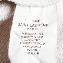 Pre Owned Saint Laurent Paris Ecru Logo Print Cotton Distressed Sweatshirt S