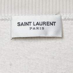 Pre Owned Saint Laurent Paris Ecru Logo Print Cotton Distressed Sweatshirt S