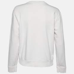 Pre Owned Saint Laurent Paris Ecru Logo Print Cotton Distressed Sweatshirt S