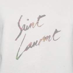 Pre Owned Saint Laurent Paris Ecru Logo Print Cotton Distressed Sweatshirt S