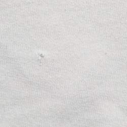 Pre Owned Saint Laurent Paris Ecru Logo Print Cotton Distressed Sweatshirt S