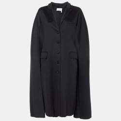 Yves Saint Laurent Vintage Black Cashmere Long Faux Cape Patterned Jacket M