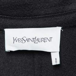 Yves Saint Laurent Vintage Black Cashmere Long Faux Cape Patterned Jacket M