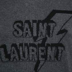Pre Owned Saint Laurent Paris Grey Lightening Bolt Pattern Knit Hooded Sweater S