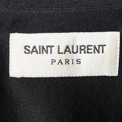 Saint Laurent Paris Black Satin Silk Leather Trim Button Front Shirt M