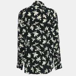 Pre Owned Saint Laurent Black Floral Print Silk Buttoned Shirt M