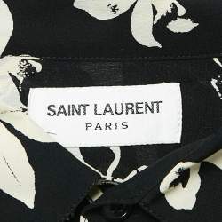 Pre Owned Saint Laurent Black Floral Print Silk Buttoned Shirt M
