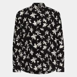 Pre Owned Saint Laurent Black Floral Print Silk Buttoned Shirt M