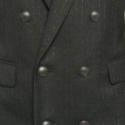 Pre Owned Saint Laurent Paris Black Stripe Wool Double Breasted Blazer M