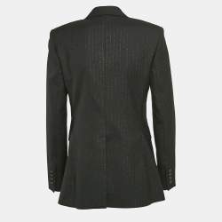 Pre Owned Saint Laurent Paris Black Stripe Wool Double Breasted Blazer M