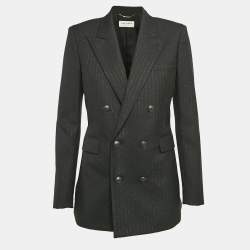Pre Owned Saint Laurent Paris Black Stripe Wool Double Breasted Blazer M