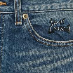 Pre Owned Saint Laurent Blue Denim Logo Embroidered Shorts M Waist 29"