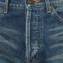 Pre Owned Saint Laurent Blue Denim Logo Embroidered Shorts M Waist 29"