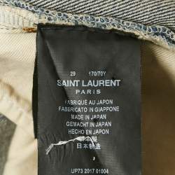 Pre Owned Saint Laurent Blue Denim Logo Embroidered Shorts M Waist 29"