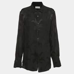 Saint Laurent Paris Black Jacquard Silk Button Front Shirt M
