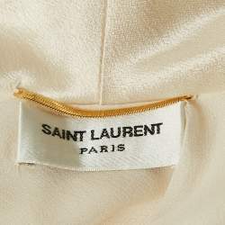 Pre Owned Saint Laurent Paris Cream Satin Silk Draped Neck Top S