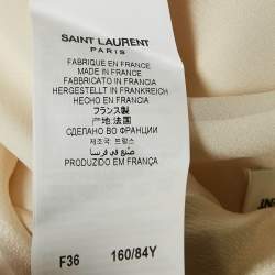 Pre Owned Saint Laurent Paris Cream Satin Silk Draped Neck Top S