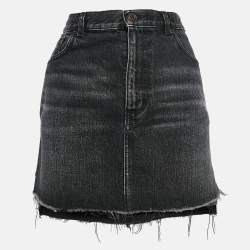 Saint Laurent Black Denim Raw Edge Mini Skirt M