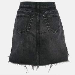Saint Laurent Black Denim Raw Edge Mini Skirt M