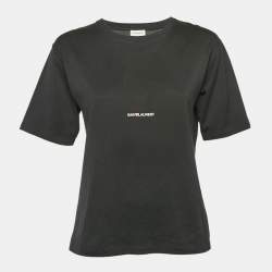 Saint Laurent Black Cotton Logo Print T-Shirt M