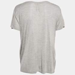 Pre Owned Saint Laurent Grey Melange Silk Knit T-Shirt L