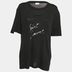 Saint Laurent Black Logo Print Cotton Jersey T-Shirt L