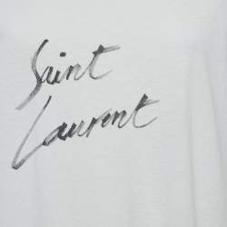 Saint Laurent White Logo Print Cotton Jersey T-Shirt M