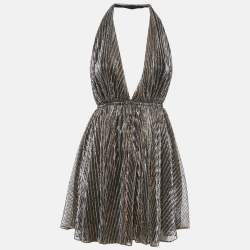 Pre Owned Saint Laurent Paris Metallic Lurex Jersey Backless Mini Dress XS