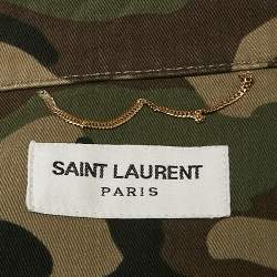 Pre Owned Saint Laurent Green Camo Print Leather Print Cotton Belted Jacket S
