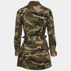 Pre Owned Saint Laurent Green Camo Print Leather Print Cotton Belted Jacket S