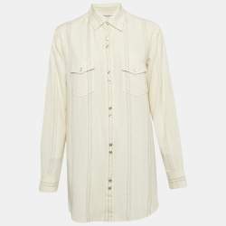 Saint Laurent Paris Cream Stripe Lurex and Cotton Blend Shirt XS