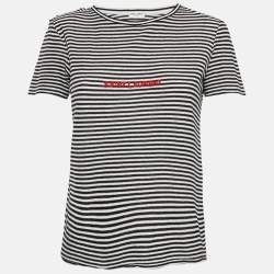 Saint Laurent Paris White/Black Stripe Logo Embroidered Jersey T-Shirt M
