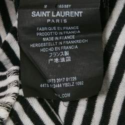 Saint Laurent Paris White/Black Stripe Logo Embroidered Jersey T-Shirt M