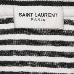Saint Laurent Paris White/Black Stripe Logo Embroidered Jersey T-Shirt M
