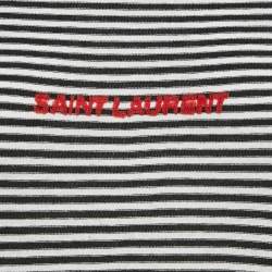 Saint Laurent Paris White/Black Stripe Logo Embroidered Jersey T-Shirt M