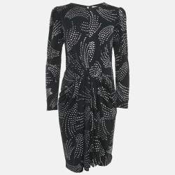 Saint Laurent Black/Silver Glitter Print Jersey Pleated Midi Dress M