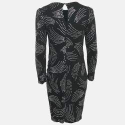 Saint Laurent Black/Silver Glitter Print Jersey Pleated Midi Dress M
