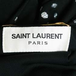 Saint Laurent Black/Silver Glitter Print Jersey Pleated Midi Dress M