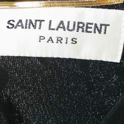 Saint Laurent Black/Silver Glitter Print Jersey Pleated Midi Dress M