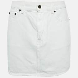 Saint Laurent White Denim Distressed Hem Mini Skirt M