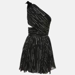 Saint Laurent Paris Black Lurex Silk Draped One-Shoulder Mini Dress M