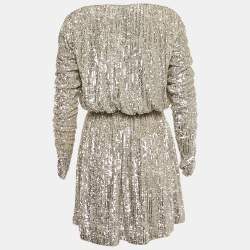Saint Laurent Metallic Champagne Sequin Knit Dress S