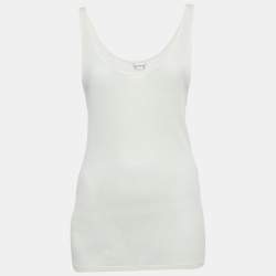 Saint Laurent Paris Cream Rib Knit Semi Sheer Tank Top M