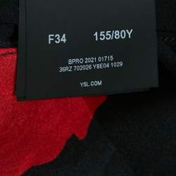 Pre Owned Saint Laurent Black/Red Rose Print Satin Silk Mini Slip Dress S