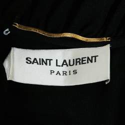 Pre Owned Saint Laurent Black/Red Rose Print Satin Silk Mini Slip Dress S