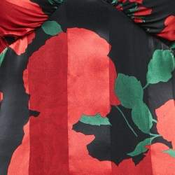 Pre Owned Saint Laurent Black/Red Rose Print Satin Silk Mini Slip Dress S