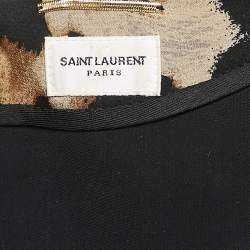 Saint Laurent Paris Brown Leopard Print Crepe Full Sleeve Bodysuit M