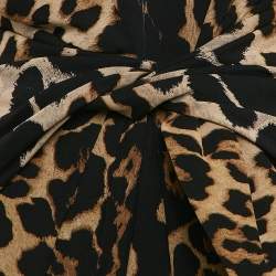 Saint Laurent Paris Brown Leopard Print Crepe Full Sleeve Bodysuit M