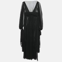 Pre Owned Saint Laurent Paris Black Sheer Silk Elongated Sleeve Wrap Maxi Dress M