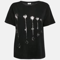 Saint Laurent Black Printed Cotton Crew Neck T-Shirt L